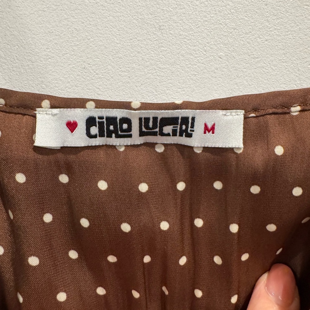 Ciao Lucia brown polka dot Leo Satin midi dress - Picture 8 of 13
